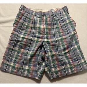 English Sports Shop Men's Plaid Pleated Front Shorts Handwoven Cotton Size 36